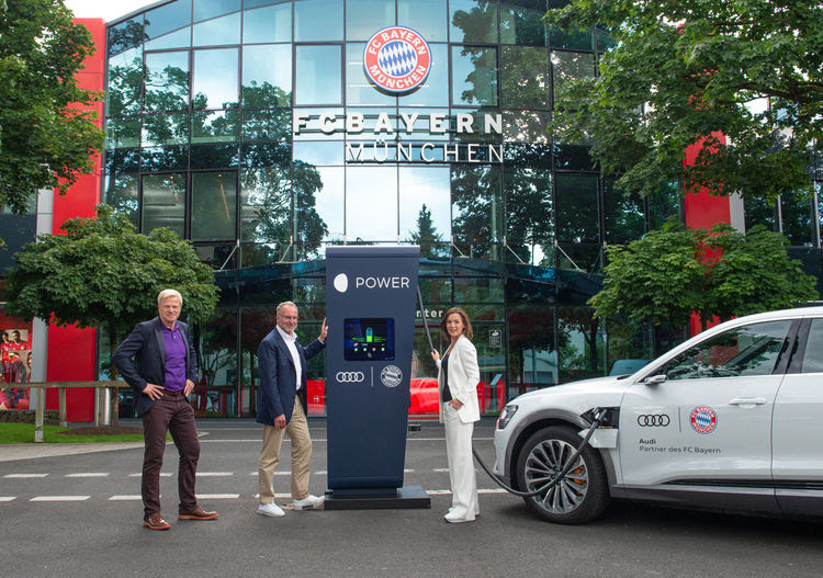 Ready for the Audi e-tron: Audi equips FC Bayern training grounds with charging points