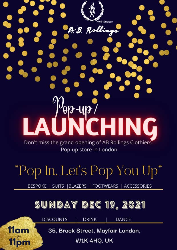 AB Rollings London AB Rollings Set To Launch And Open A Pop Up Store In London This Sunday