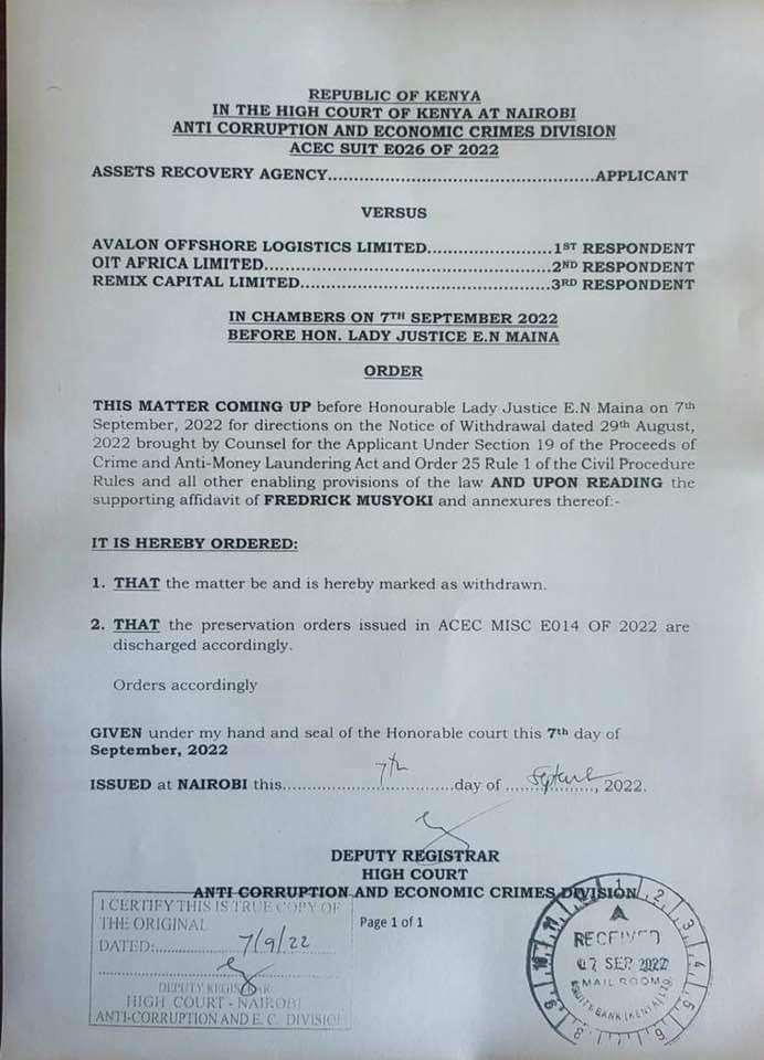 The court order detailing the withdrawal…
