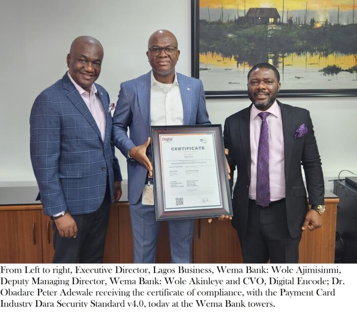 PHOTO: Wema Bank Receives Certificate Of Compliance With Payment Card Industry Dara Security Standard