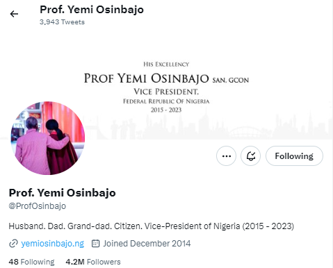 JUST IN: Twitter Removes Osinbajo’s Verification Tag