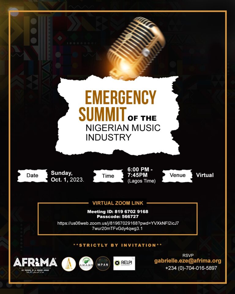 AFRIMA, PMAN, MPAN, RELPI, AMAMN Hold Emergency Summit on Nigerian Music Industry Today