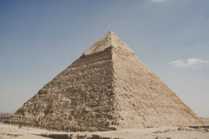 A pyramid in the desert.