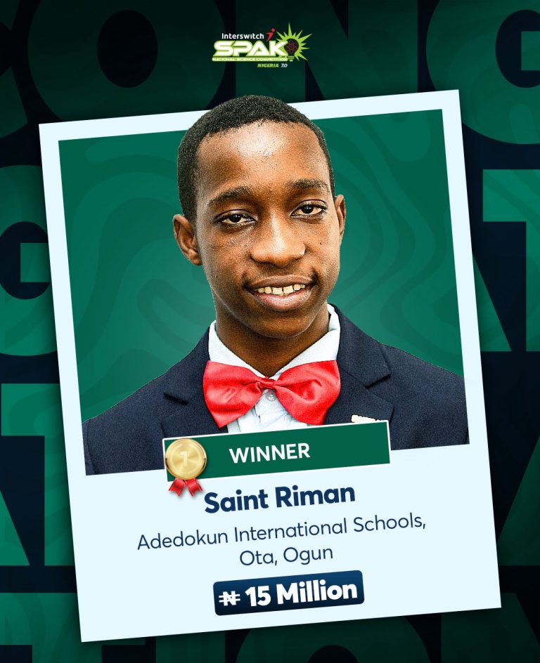16-Year-Old Saint Riman Wins ₦35 Million Scholarship At InterswitchSPAK 7.0 National Science Competition