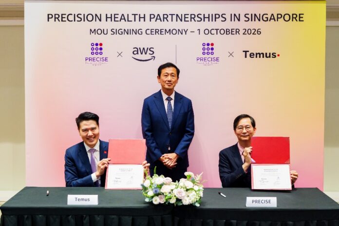 Left to Right: Mr Sng Ren Yeong, CEO, Temus; Mr Ong Ye Kung, Minister for Health and Coordinating Minister for Social Policies; Professor Patrick Tan, Executive Director, PRECISE